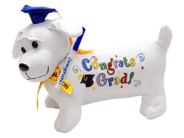 YMCtoys Graduation Autograph Stuffed Dog w/Pen, Congrats Grad! (Blue) 12"