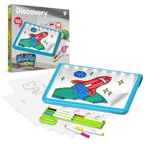 Discovery™ Glow Tracing Light-Up Art Tablet - Includes 10 Templates, 10 Blank Sheets, 6 Washable Markers| Writing Drawing Tablet for Kids| Craft Kit