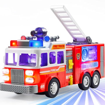 JOYIN LED Fire Truck Toy for Toddlers - LED Projections & Sirens, Bump and Go Fire Engine Trucks with Mode Switch & Volume Control, Kids Firetruck