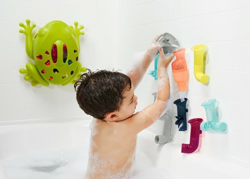 Boon Tubes Toddler Bath Toys - Bathtub Building Toys with Suction Cups - Toddler Sensory Toys and Bathtub Essentials - Gray - 3 Count - Kids Ages 12