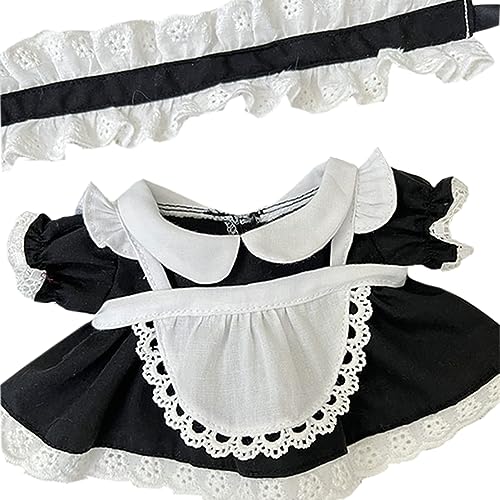 niannyyhouse 20cm Plush Doll Clothes Headwear Dress Apron Maid Suit 8in Soft Stuffed Plush Dress up (Black)