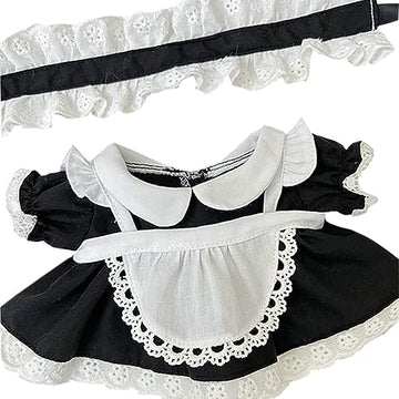 niannyyhouse 20cm Plush Doll Clothes Headwear Dress Apron Maid Suit 8in Soft Stuffed Plush Dress up (Black)