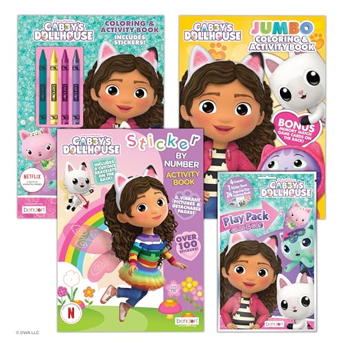 Gabby's Dollhouse Coloring Book Bundle - 4-Pack Activity Set with Coloring Books, Crayons, Stickers, Ages 3+