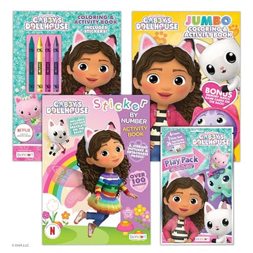 Gabby's Dollhouse Coloring Book Bundle - 4-Pack Activity Set with Coloring Books, Crayons, Stickers, Ages 3+