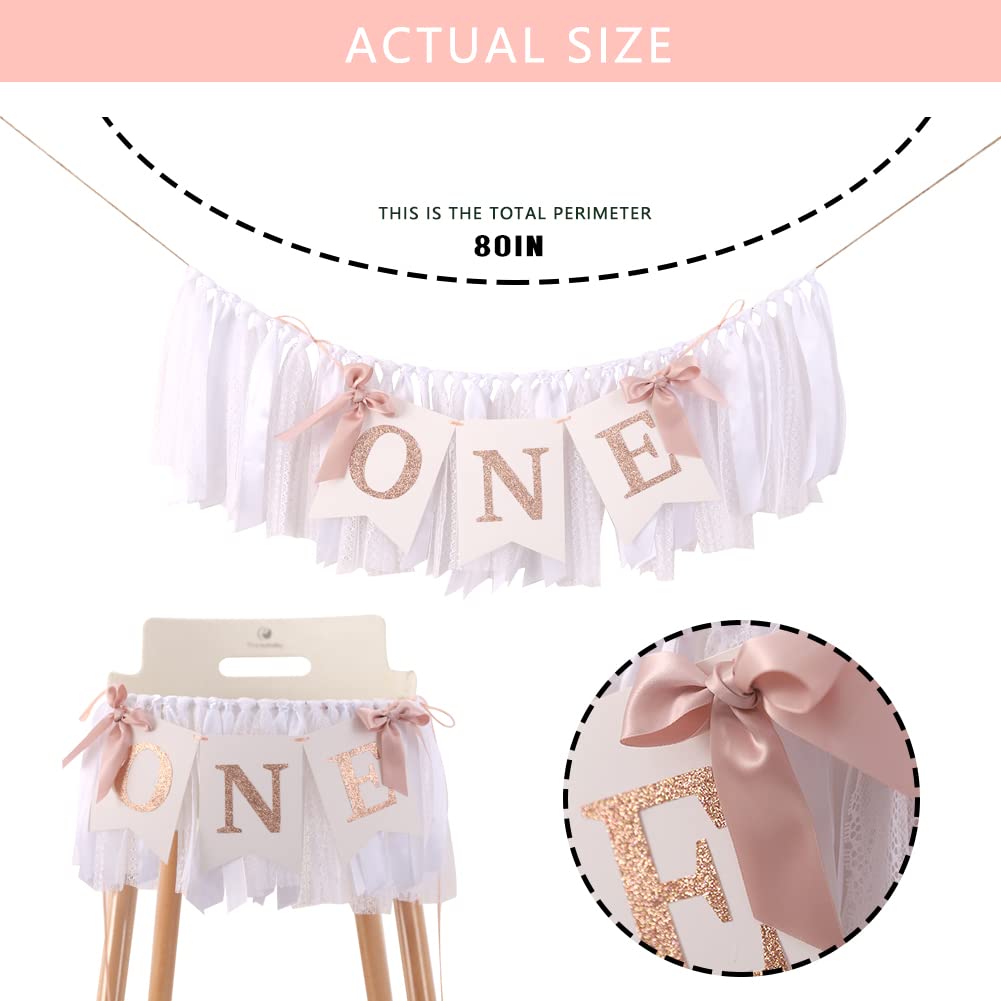 Rose Gold Blush & White 1st Birthday Banner - Highchair Banner, Party Decoration