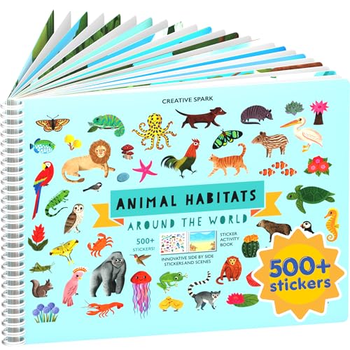 Animals Habitat 500+ Kids Sticker Book by Cupkin Toddler Airplane Travel Activity Coloring and Sticker Book, Road Trip Essentials, 12 Coloring Pages +