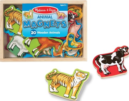 Melissa & Doug Wooden Animal Magnets Set (20 Pieces) - Farm, Zoo & Pet Fridge Magnets in Storage Box - Montessori Preschool Learning Toys for Toddlers