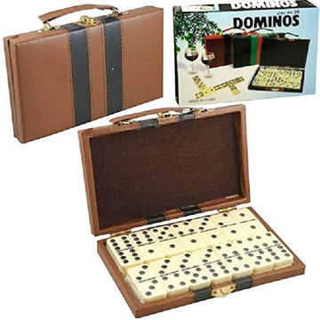 Dependable Products Domino Double Six - Ivory and Black Tiles with Metal Spinners in Deluxe Travel Case with Handles
