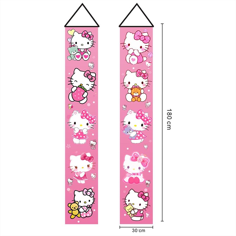 2Pcs Hello Cats Birthday Porch Sign Door Hanging Banner Birthday Party Supplies for Wall Decorations