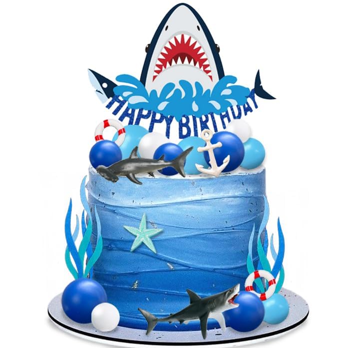 22 PCS Shark Cake Topper Shark Figurines Decorations for Ocean Theme Birthday Supplies (Blue)