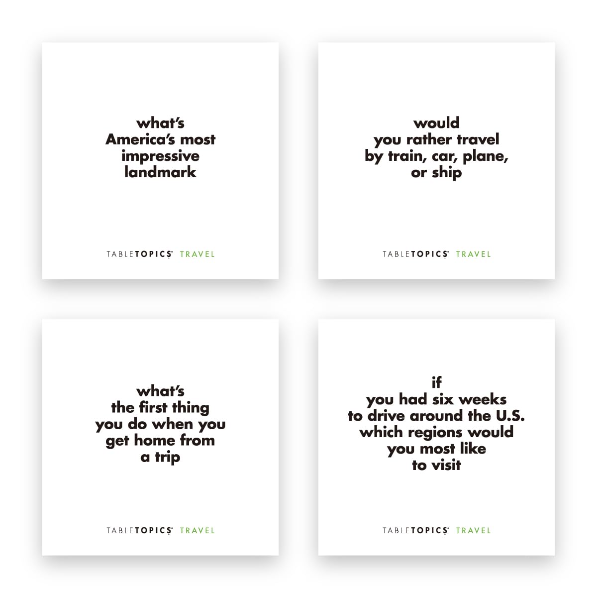 TableTopics Travel to Go Question Card Game - 40 Conversation Starter Cards About Travel, Vacations, Roadtrip Essentials for Friends, Adult Car Game