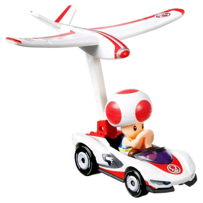 Hot Wheels Die-Cast Mario Kart Toad in P-Wing Kart with Plane Glider