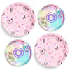 xo, Fetti Y2K Plate Set - 32 Paper Plates, 16 9" plates + 16 7" plates | Birthday Party, Retro CD 90s 2000s Theme, Butterfly, Iridescent Foil, Pink