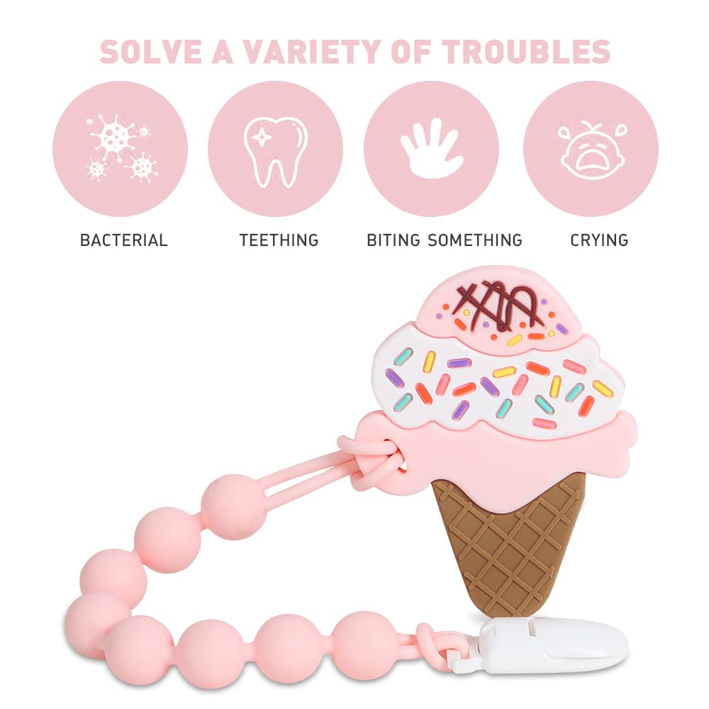Baby Teething Toys,Food Grade Silicone Teether with One-piece Pacifier Clip Holder,Baby Gift,Highly Effective Pain Relief for 3 Months+ Boy