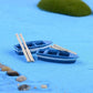 Haohaiblooms 2 Pieces Mini Blue Rowboat Figurines Set - Resin Canoe with Oars for Fairy Garden, DIY Dollhouse Decoration, Cake Toppers, Moss