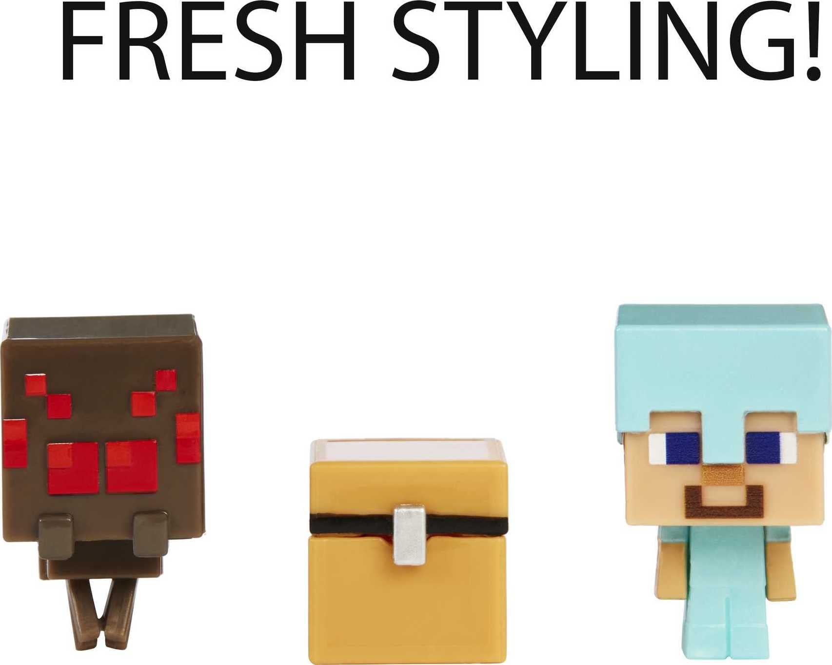 Minecraft Mob Head Minis Spider Slayer Steve Pack with 2 Action Figures & Accessories, Incudes Authentic Pixelated Video-Game Characters Steve