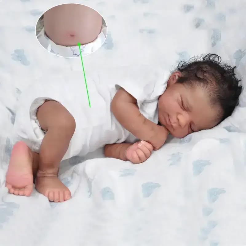 Realistic Reborn Baby Dolls Black Girl 20inch Lifelike Handmade African American Weighted Real Silicone Tan Skin Sleeping Baby Dolls Closed Eyes Best