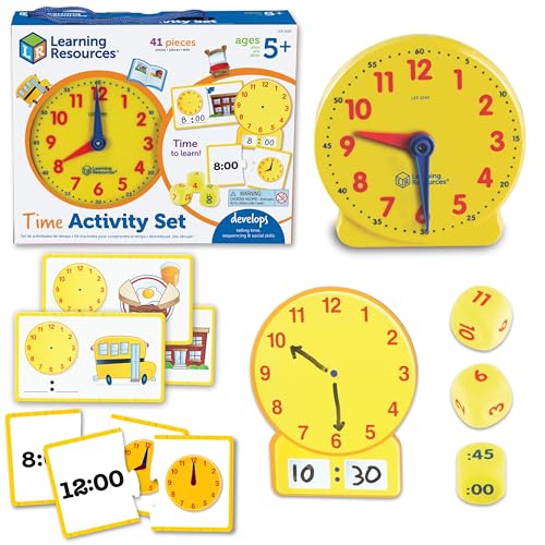 Learning Resources Time Activity Set - Kids Learning Clock, Classroom Clocks for Students, Telling Time Teaching Clock, Analog Clocks for Kids