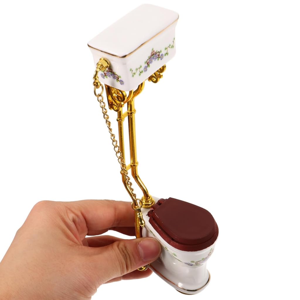 Tiny Ceramic Toilet for Dollhouses Bathroom 1/12 Scale Miniature Furniture Model with Detailed Design
