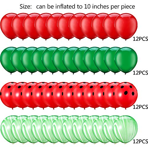 Gejoy 48 Pack Watermelon Balloons for Watermelon Party Decorations 10 Inch Red and Green Latex Balloon for Summer Themed Birthday Baby Shower Wedding
