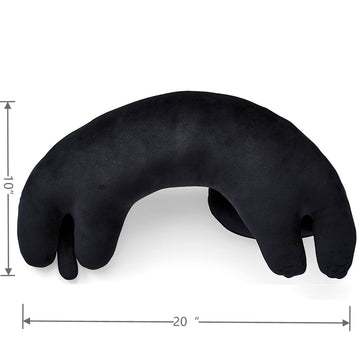 Furvana U-Shaped Cat Plush Pillow, Cute Plushies, 20" - Ultrasoft Cat Stuffed Animal, Birtday Gift (Black)