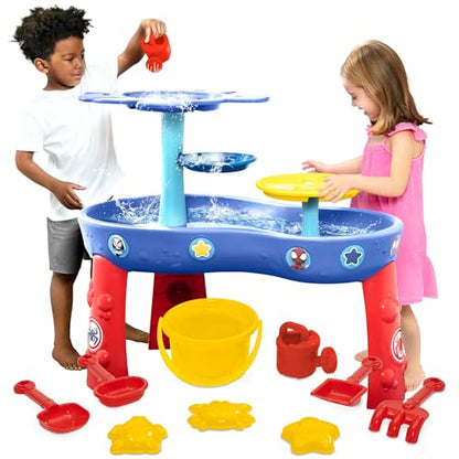 Spidey and His Amazing Friends Water Table by Delta Children | 3-Tier Activity Water Play Table with 11-Piece Toy Set | Water Sensory Table + Beach
