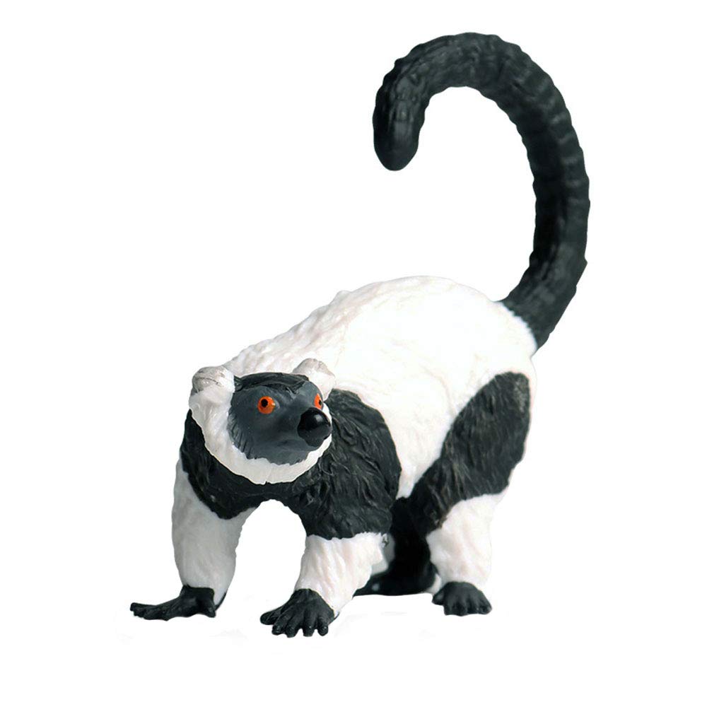 JOKFEICE Realistic Animal Figures Ruffed Lemur Figurines, Science Project, Cake Topper, Early Educational Toys Birthday for Toddlers Kids Age 3 4 5