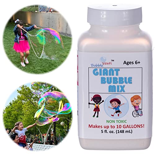 Bubbleventi Giant Bubble Mix | Made in USA |Non-Toxic Powder Makes 10 Gallons of Premium, Big Bubble Solution for Kids’ STEM Fun | Use in Bubble Wands