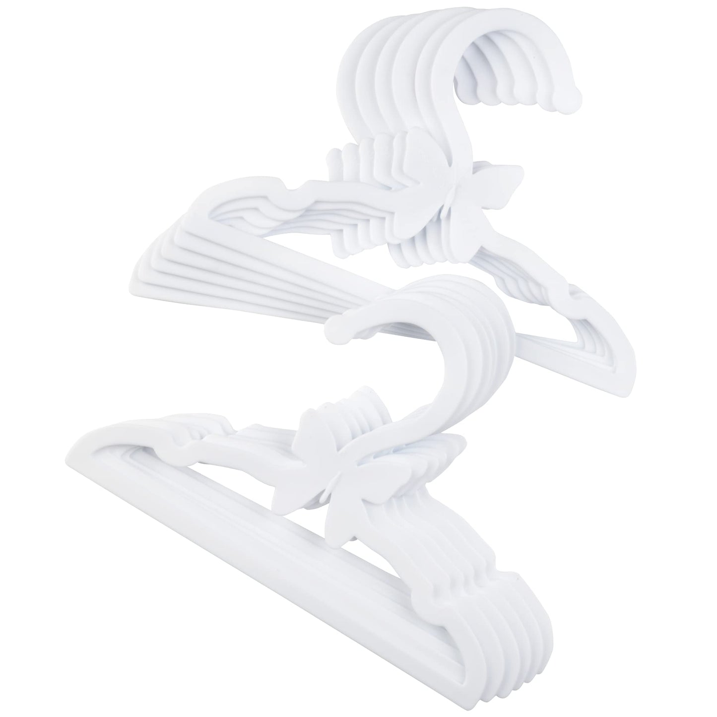 Doll Clothes Hangers for 18" Dolls -Set of 12 White Butterfly Hangers- Unique Design Compatible w American Girl Outfit Accessory Coat Hangers, Holds
