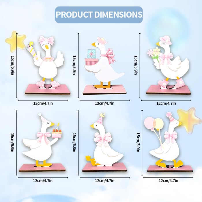6Pcs One Silly Goose Birthday Decor - Pink Wooden Geese For Women Pink Bow Duck Funny Party Supplies