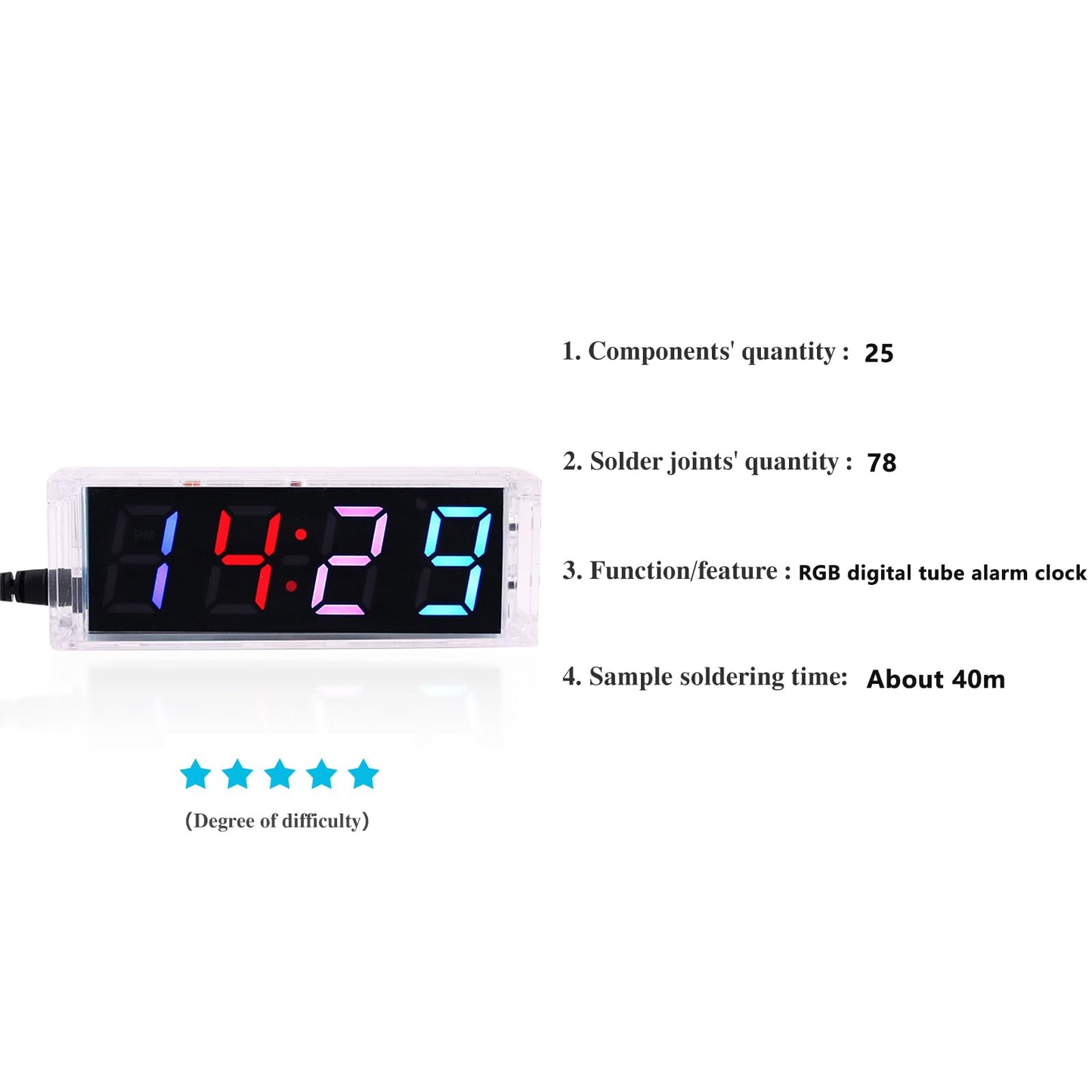 Yidab Soldering Practice Kit DIY RGB Digital Tube Adjustable Multifunctional Alarm Clock Electronics Projects Soldering Kit Welding Skills Learn