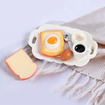7 Pieces 1:12 Scale Miniature Breakfast Set - Dollhouse Kitchen Accessories, Includes Tray, Spoon, Cup, Coffee, Eggs, Bread, and Other Decorative