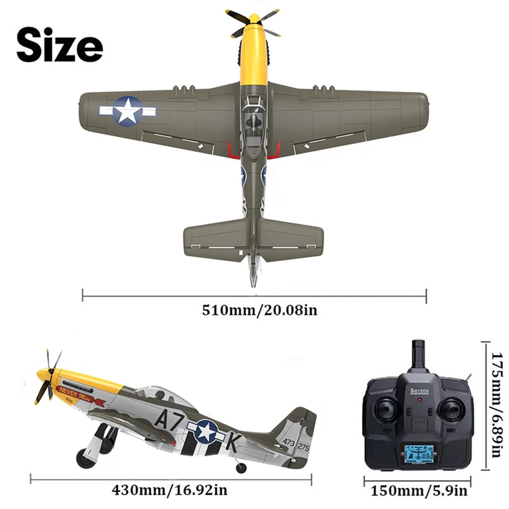 Park10 Toys RC Plane 5CH 1406 Brushless P51D Mustang RC Airplane with 3D Aerobatic and 6-Axis Gyro 510mm 2.4GHz Radio RC Planes for Adult Beginners