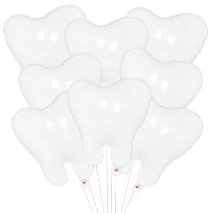 8 Pieces White Tooth Foil Balloons Decorations, 22 Inches Mylar Dental Balloons for Graduation, Tooth Fairy Parties, Dentist Office Decor, Kids First