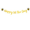 Happy 1st Bee Day Banner,Glitter Gold 1st Birthday Themed Party,One High Chair Sign Boy Girl First Birthday Party Decorations.