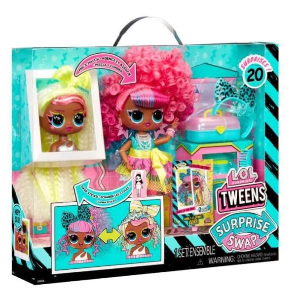 L.O.L. Surprise! Tweens Surprise Swap Curls-2-Crimps Cora Fashion Doll with 20+ Surprises Including Styling Head and Fabulous Fashions and Accessories