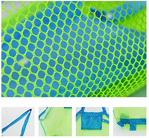 Mesh Beach Bag Large Beach Toy Tote Bags Foldable Sand Toy Bag Green/Blue 18 x 12 x 18 Inch