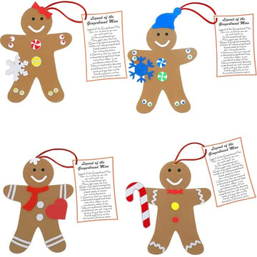 4E's Novelty Legend of Gingerbread Man Ornament Craft - 12 Pack Bulk Foam Christmas Ornaments Set, Ages 3-12, Self-Adhesive, DIY Ornaments