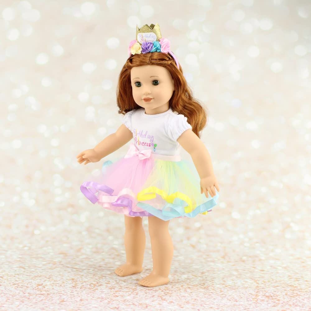 Emily Rose 18" Doll Birthday Princess 3PC Outfit with Tutu & Tiara | Clothes Set is Compatible with American Girl Dolls | USA Brand - Gift Boxed |