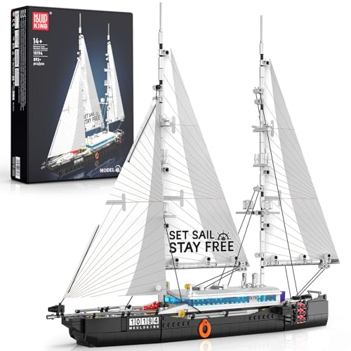 Mould King 10194 Boat Building Sets, MOC Ship Building Kits, Ocean Explorer Boat Model, Home Desk Decor, Collectible Building Toys for Adults/Teens