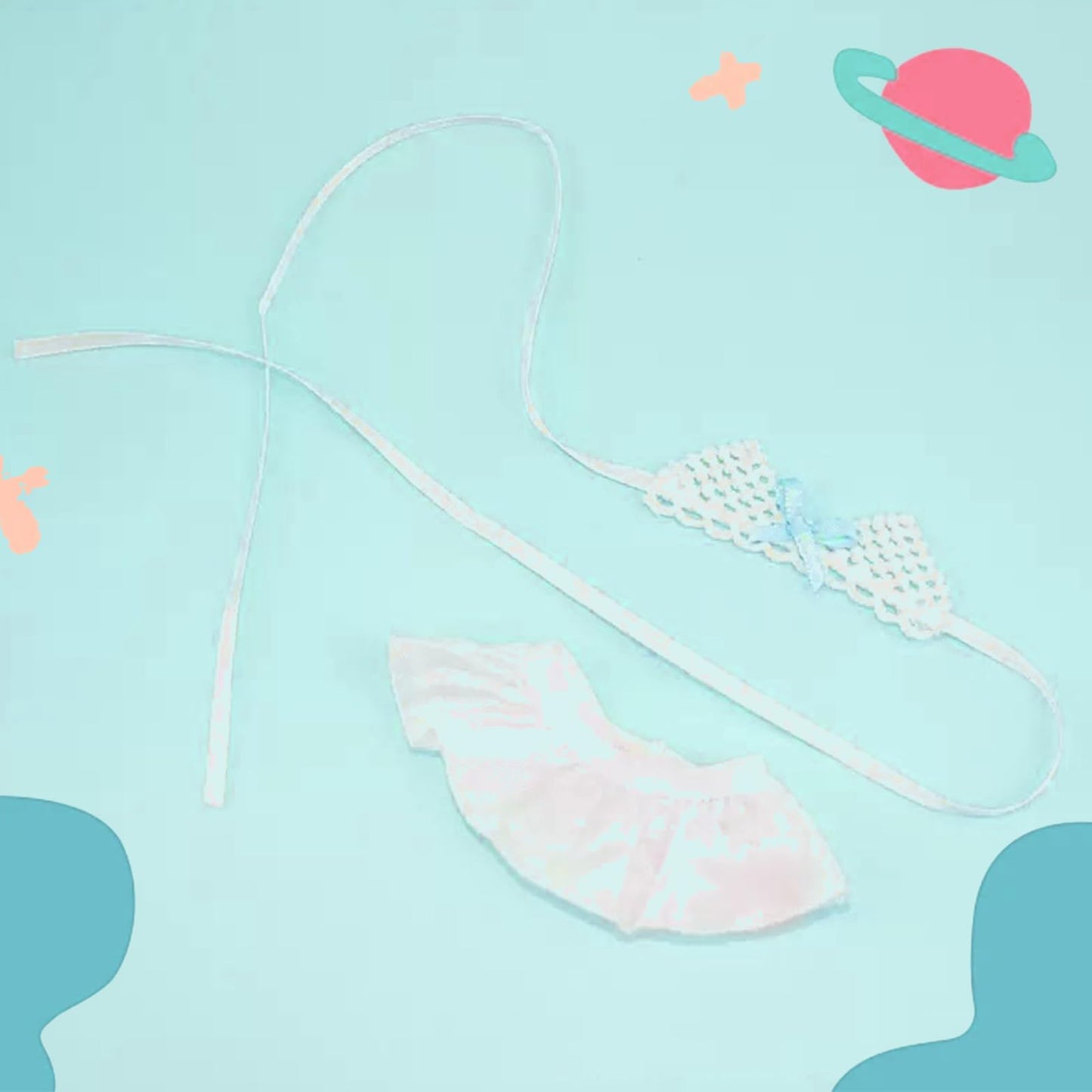 Swimsuit Party for 17cm Doll(No Dolls),5-Piece Set Including Clothes, Skirt, Blue Glasses, Blue Swimming Ring and Bell, Swimsuit Set, hot Party Style