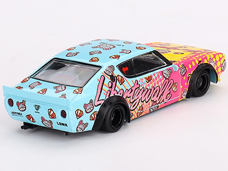 Skyline Kenmeri Liberty Walk RHD (Right Hand Drive) Kuma Light Blue and Yellow with Graphics Limited Edition 1/64 Diecast Model Car by Mini GT