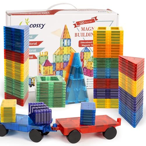 cossy 120Pcs Magnetic Tiles Magnetic 3D Building Blocks Set Educational Construction Toys for 3 4 5 6 7 8 Year Old Boy and Girl with Stronger Magnets
