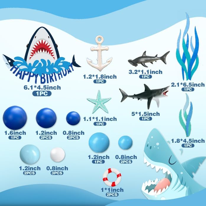 22 PCS Shark Cake Topper Shark Figurines Decorations for Ocean Theme Birthday Supplies (Blue)