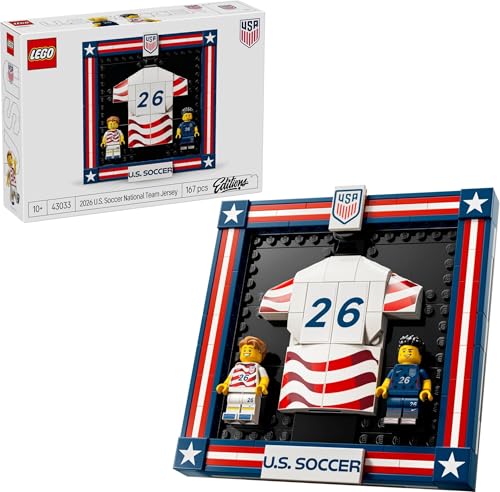 LEGO Editions 2026 U.S. Soccer National Team Jersey Set #43033 - 167 Pieces, Customizable Framed Jersey Display with 2 Minifigures | Ages 10+ | World