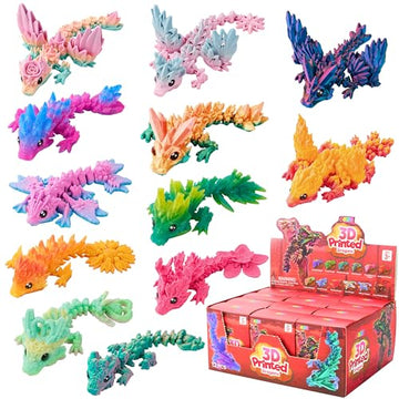 JOYIN 12 Pcs 3D Printed Dragon Blind Box Series, Mystery Box Party Favors for Kids 8-12, Mini Articulated Fidget Animals, Bulk Sensory Toys for Goodie