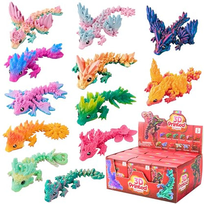 JOYIN 12 Pcs 3D Printed Dragon Blind Box Series, Mystery Box Party Favors for Kids 8-12, Mini Articulated Fidget Animals, Bulk Sensory Toys for Goodie