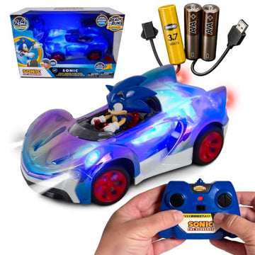 NKOK Sonic Glow Racer RC Car w/Turbo Boost | Ready-to-Run 1/16 Scale | Light-Up Body, USB Rechargeable AA Batteries