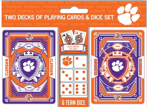 Masterpieces Officially Licensed NCAA Clemson Tigers 2-Pack Playing cards & Dice set for Adults