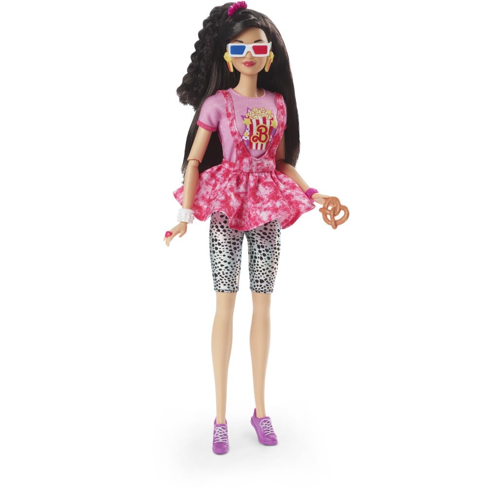 Barbie Rewind Doll & Accessories with Black Hair & 1980s-inspired Movie Night Outfit, Collectible & Displayable